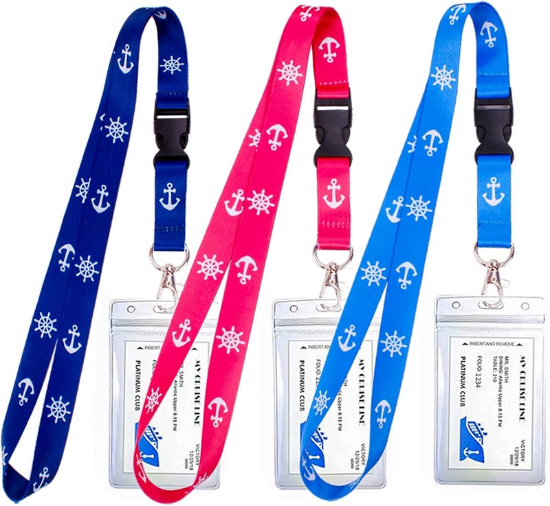 XIANGXING 3 Pack Waterproof Lanyards with Detachable Buckle & ID Badge Holder for Cruise Ships Key Cards, Cruise Essentials & Must Have Accessories (Light Blue + Dark Blue + Red) - Image 1